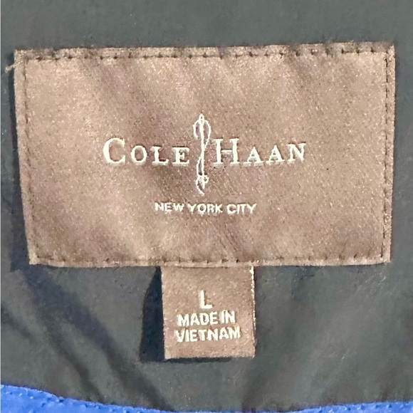 Cole Haan Navy Blue Hooded Multi Pocket Lightweight Trench Rain Coat Size L - Picture 5 of 11